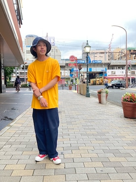 「Tシャツ」｜「アイテム（トップス、ゴールド系）」を使った、kenshinさん（メンズ・162cm）の夏コーディネート