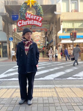 「schott（ショット）のアイテム（ピーコート）」を使った、kenshinさん（メンズ・162cm）の冬コーディネート