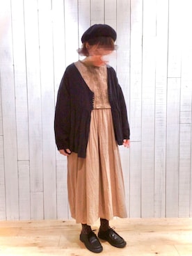 「羽織り」｜「アイテム（ハンチング/ベレー帽）」を使った、かわもと　ももこさん（レディース・158cm）の秋コーディネート