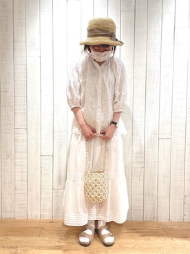 「ビーズバッグ」｜「アイテム（帽子）」を使った、かわもと　ももこさん（レディース・158cm）の春コーディネート