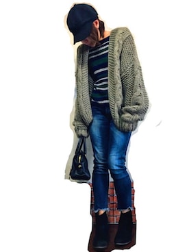 「Ungrid（アングリッド）のインディゴフレイドヘムストスリ（デニムパンツ）」を使った、＊s＊さん（レディース・154cm）の冬コーディネート