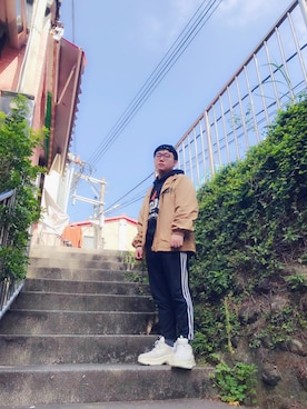 「REMIX（リミックス）のアイテム（帽子）」を使った、Xhiu Xuさん（メンズ・165cm）の冬コーディネート