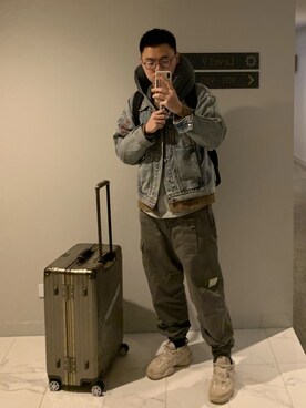 「MUJI」｜「アイテム（ブルゾン）」を使った、陈木辛賝さん（メンズ・183cm）の冬コーディネート