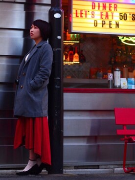 「archives（アルシーヴ）のアイテム（チェスターコート）」を使った、あちゃくらさん（レディース・162cm）の春コーディネート