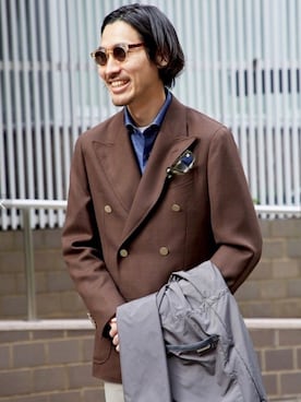 「LAVENHAM（ラベンハム）のアイテム（ステンカラーコート）」を使った、takuma_suzukiさん（メンズ・183cm）の冬コーディネート