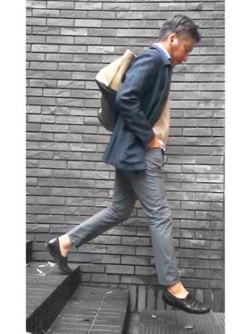「HERMES」｜「アイテム（スリッポン）」を使った、つさん（メンズ・177cm）の春コーディネート