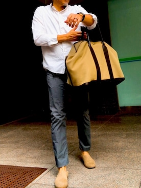 「HERMES」｜「アイテム（スリッポン）」を使った、つさん（メンズ・177cm）の秋コーディネート