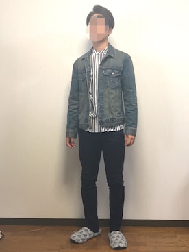「ノーカラーシャツ」｜「アイテム（デニムジャケット）」を使った、yu_sei.さん（メンズ・172cm）の春コーディネート