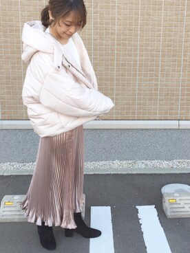 「プリーツ」｜「アイテム（ダウンジャケット/コート）」を使った、dan ayaさん（レディース・155cm）の冬コーディネート