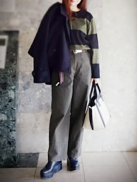「DRIES VAN NOTEN（ドリスヴァンノッテン）のアイテム（ピーコート）」を使った、ヨウコさん（レディース・161cm）の冬コーディネート