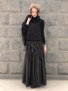 「Casselini（キャセリーニ）のアイテム（キャップ）」を使った、れいちぇるさん（レディース・167cm）の冬コーディネート