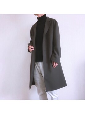 「UNIQLOU」｜「アイテム（チェスターコート）」を使った、ヨシハさん（メンズ・172cm）の春コーディネート