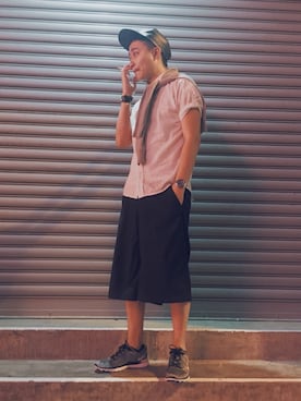 「A land（エーランド）のアイテム（帽子）」を使った、DERRICK CHEUNGさん（メンズ・165cm）の春コーディネート