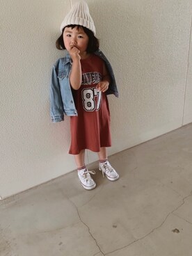 「Guess（ゲス）のアイテム（デニムジャケット）」を使った、can91さん（キッズ・100cm）の秋コーディネート