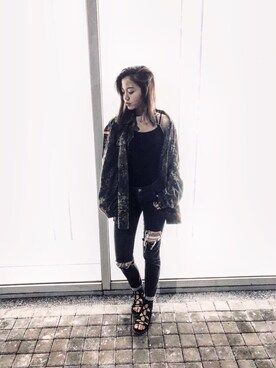 「アイテム（チューブトップ）」を使った、Ann Linさん（レディース・167cm・10代）の秋コーディネート