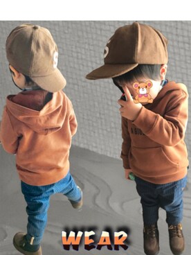 「アイテム（シャツ/ブラウス、ブラウン系）」を使った、nozoharuさん（キッズ・90cm）の冬コーディネート