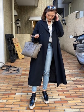 「CELINE」｜「アイテム（チェスターコート）」を使った、又来綾さん（レディース・163cm）の冬コーディネート