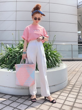 「アイテム（カーゴパンツ、ホワイト系）」を使った、y...maiさん（レディース・157cm）の夏コーディネート
