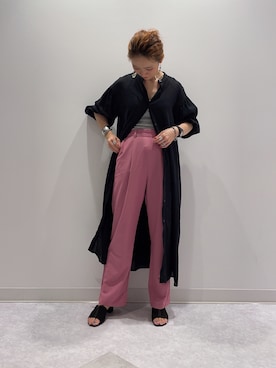 「アイテム（シャツワンピース、ブラック系）」を使った、y...maiさん（レディース・157cm）の夏コーディネート