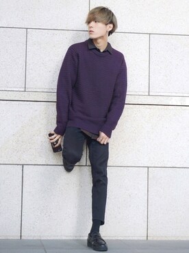 ニット セーターを使った 紫 のメンズ人気ファッションコーディネート ユーザー ショップスタッフ Wear