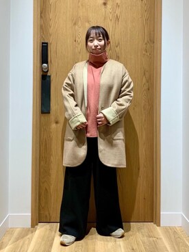 「coen（コーエン）のアイテム（ノーカラージャケット）」を使った、coen ユウキさん（レディース・148cm）の冬コーディネート