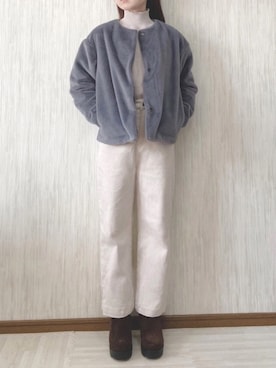 「GRL（グレイル）のセンタープレスセミフレアパンツ（その他パンツ、ホワイト系）」を使った、pote☁️さん（レディース・147cm）の冬コーディネート