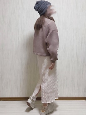 「w closet（ダブルクローゼット）のアイテム（スカート、ホワイト系）」を使った、pote☁️さん（レディース・147cm）の春コーディネート