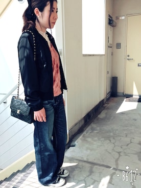 「キャミソール」｜「アイテム（スタジャン）」を使った、こっちゃんさん（レディース・155cm）の春コーディネート