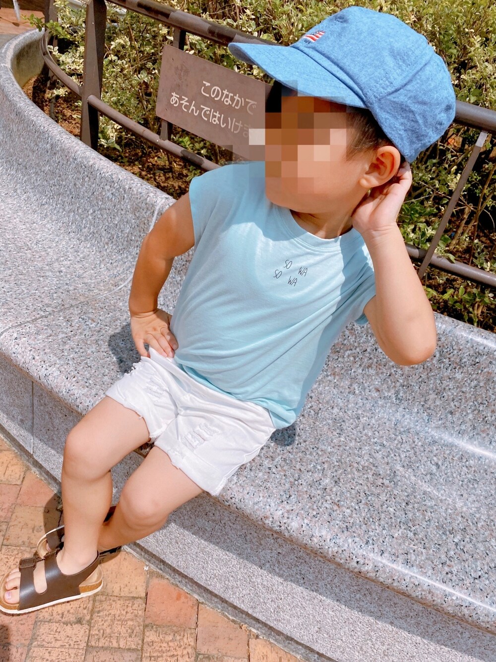 「キッズコーデ、Tシャツ、男の子、ショートパンツ」｜「BREEZEのアイテム（Tシャツ/カットソー、ブルー系）」を使った、kuuuu09さん（キッズ・100cm）の夏コーディネートの1枚目の写真