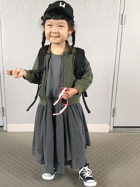 「green label relaxing（グリーンレーベルリラクシング）のアイテム（MA-1）」を使った、ⓣⓢⓤさん（キッズ・100cm）の春コーディネート