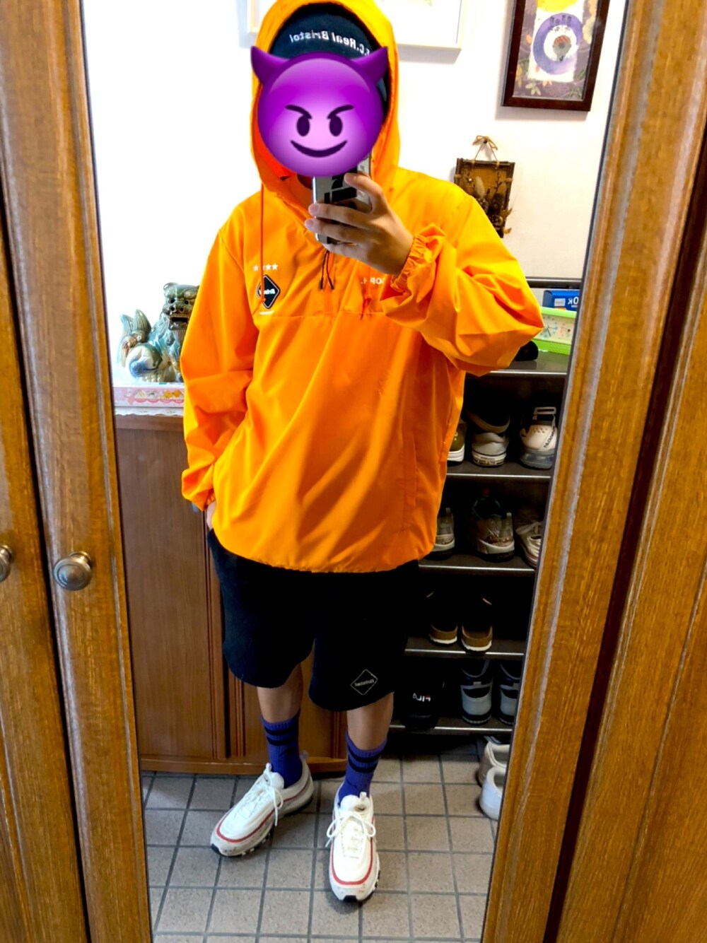 「F.C.Real BristolのHALF ZIP ANORAK（ブルゾン、オレンジ系）」を使った、kainike0802さん（メンズ・160cm）の春コーディネートの1枚目の写真