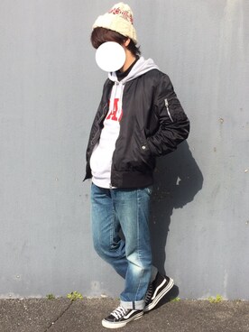 「Alpha Industries（アルファインダストリーズ）のアイテム（ブルゾン）」を使った、はーるさん（メンズ・173cm）の冬コーディネート