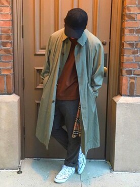 「カーキアウター」｜「アイテム（トレンチコート）」を使った、はーるさん（メンズ・173cm）の冬コーディネート