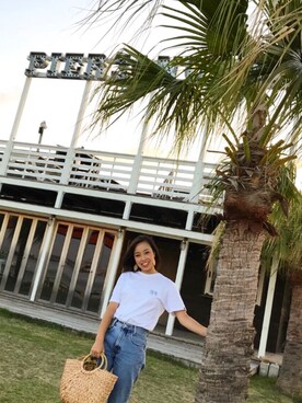 「DHOLIC（ディーホリック）のアイテム（かごバッグ）」を使った、WAKANAさん（レディース・153cm）の夏コーディネート