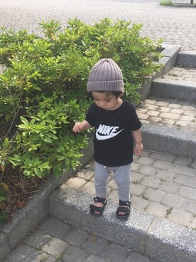 「韓国子供服のアイテム（Tシャツ/カットソー、ブラック系）」を使った、Ryooさん（キッズ・120cm）の夏コーディネート