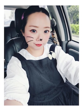 「Samansa Mos2（サマンサ モスモス）のオーバーレースエプロンワンピース（ワンピース）」を使った、蘇小涵さん（レディース・153cm）の夏コーディネート