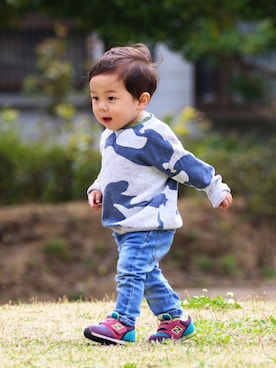 「1歳児」｜「アイテム（スウェット）」を使った、︎masanpaさん（キッズ・70cm）の春コーディネート