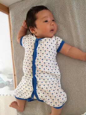 「PETIT BATEAU（プチバトー）のアイテム（ロンパース、ホワイト系）」を使った、︎masanpaさん（キッズ・90cm）の秋コーディネート