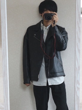 「SENSE OF PLACE by URBAN RESEARCH（センスオブプレイスバイアーバンリサーチ）のアイテム（ライダースジャケット）」を使った、Nobuさん（メンズ・171cm）の冬コーディネート