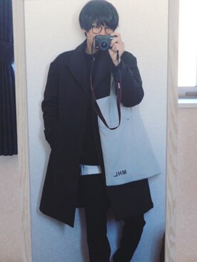 「MHL.」｜「アイテム（チェスターコート）」を使った、Nobuさん（メンズ・171cm）の冬コーディネート