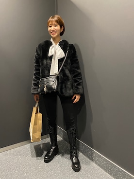 「GAP（ギャップ）のアイテム（ノーカラージャケット）」を使った、miyuzonoさん（レディース・157cm）の冬コーディネート