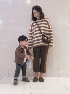 「niko and...（ニコアンド）のアイテム（ハンチング/ベレー帽）」を使った、咻咻さん（キッズ・90cm）の冬コーディネート