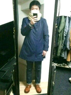 「SHIPS（シップス）のアイテム（ステンカラーコート）」を使った、高さん（メンズ・176cm）の冬コーディネート