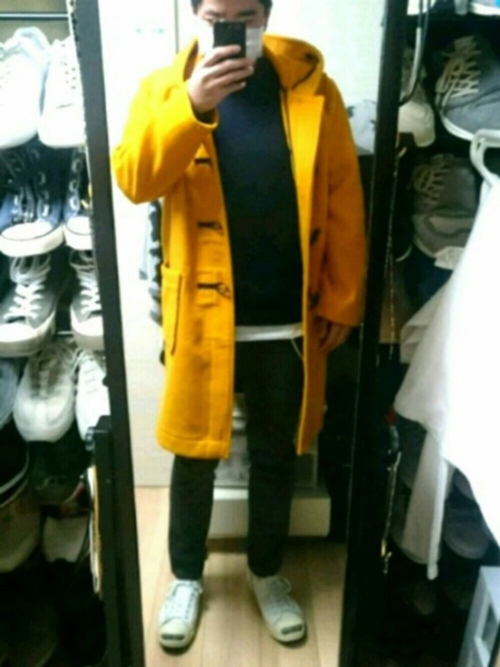 「STUDIOUSのハイパワーストレッチカラーテーパードスキニー（その他パンツ、ブラック系）」を使った、高さん（メンズ・176cm）の冬コーディネートの1枚目の写真