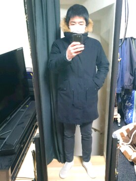 「MONKEY TIME（モンキータイム）のアイテム（モッズコート）」を使った、高さん（メンズ・176cm）の冬コーディネート