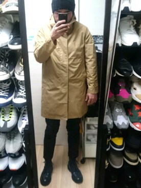 「TAKEO KIKUCHI（タケオキクチ）のアイテム（ステンカラーコート）」を使った、高さん（メンズ・176cm）の冬コーディネート