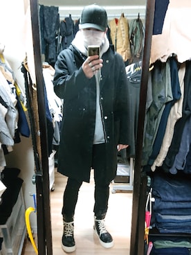 「RAF SIMONS（ラフシモンズ）のアイテム（モッズコート）」を使った、高さん（メンズ・176cm）の冬コーディネート