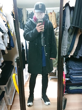 「RAF SIMONS（ラフシモンズ）のアイテム（モッズコート）」を使った、高さん（メンズ・176cm）の冬コーディネート