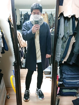 「LIDNM（リドム）のアイテム（チェスターコート）」を使った、高さん（メンズ・176cm）の冬コーディネート