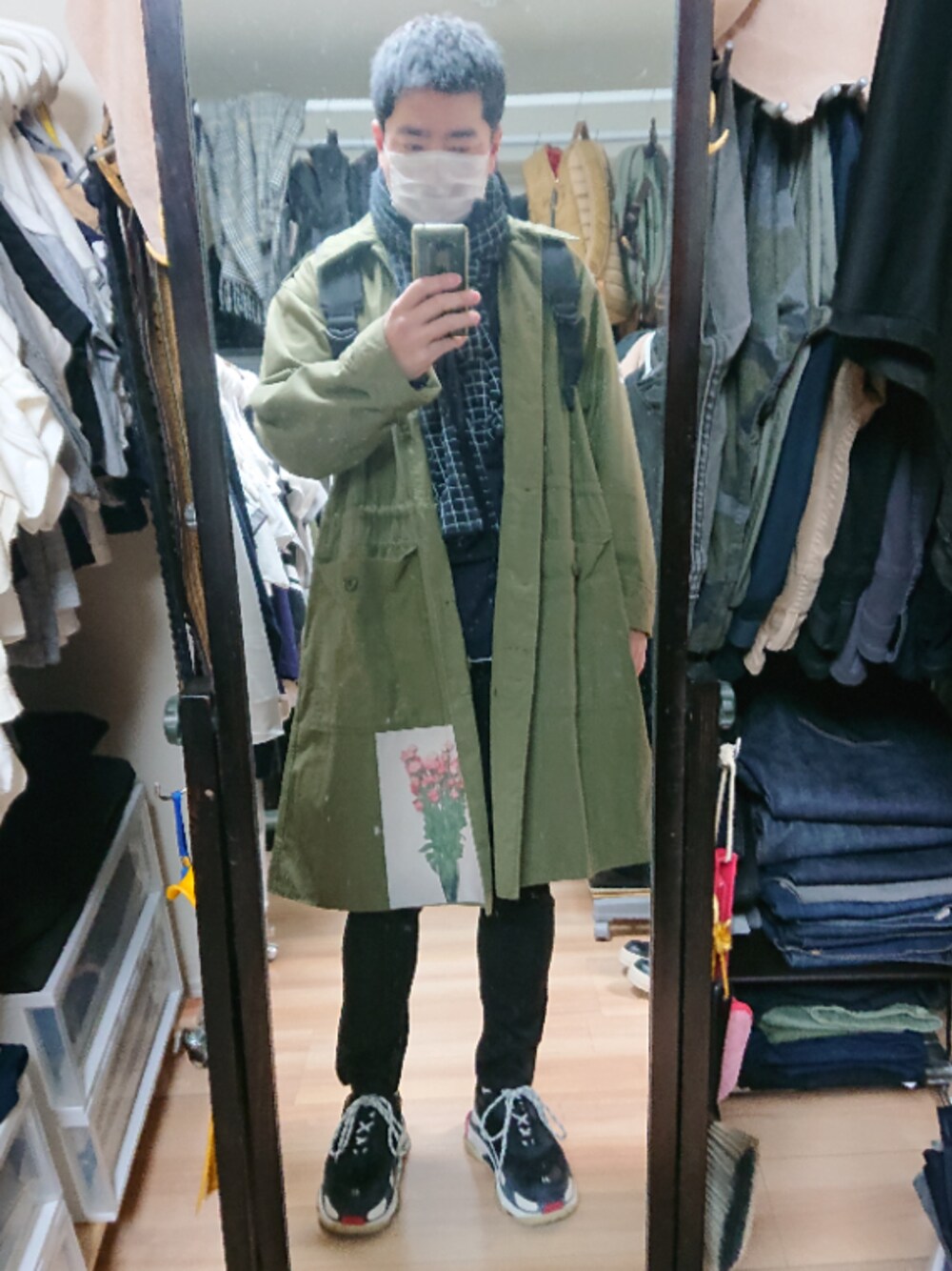 「RAF SIMONSのRAF SIMONS×EASTPAK “RS Poster”バックパック（バックパック/リュック、ブラック系）」を使った、高さん（メンズ・176cm）の冬コーディネートの1枚目の写真